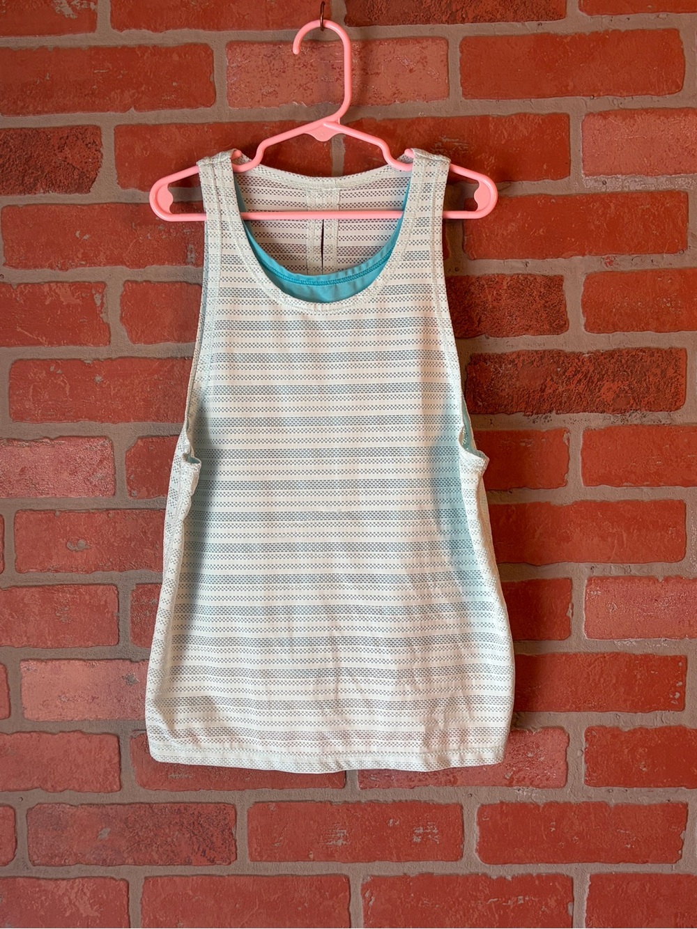 Joe Fresh Girls' Double Layer Mesh Active Tank Top–Aqua Blue & White Size M 7-8